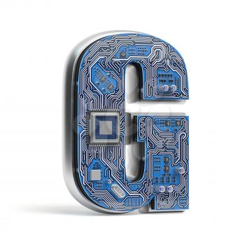 Letter G.  Alphabet in circuit board style. Digital hi-tech letter isolated on white. 3d illustration