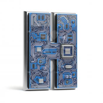 Letter H.  Alphabet in circuit board style. Digital hi-tech letter isolated on white. 3d illustration