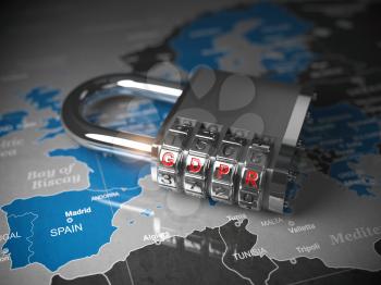 GDPR UE General Data Protection Regulation concept. Padlock with GDPR code on the map of Europe. 3d illustration