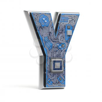 Letter Y.  Alphabet in circuit board style. Digital hi-tech letter isolated on white. 3d illustration