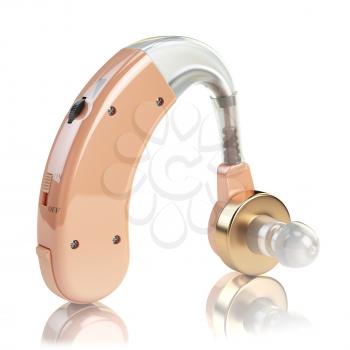 Hearing aid on white isolated background. Deaf ear aid. 3d illustration