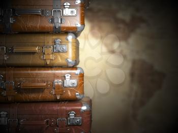 Vintage suitcases on the map of America background.Turism travel concept. 3d illustration