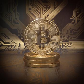 Bitcoin cryptocurrency golden coin background. 3d illustration