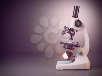 Microscope on grey  background. 3d render illustration
