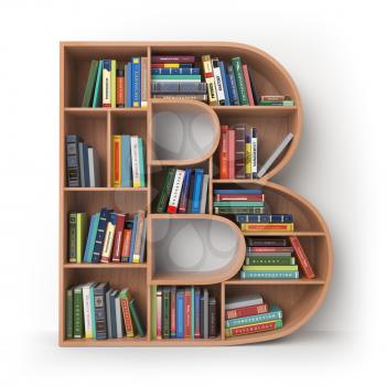 Letter B.  Alphabet in the form of shelves with books isolated on white. 3d illustration