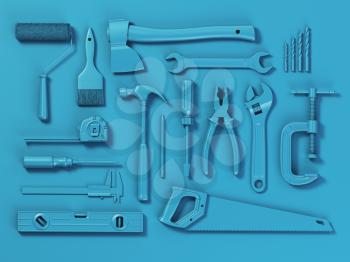 Set of of white tools isolated on white background. Mock up. With paths 3d illustration