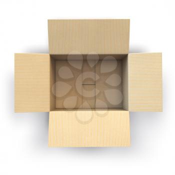 Open empty cardboard box Isolated on white background. 3d illustration