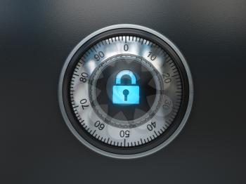 Safe lock with padlock sign. Security concept background. 3d illustration