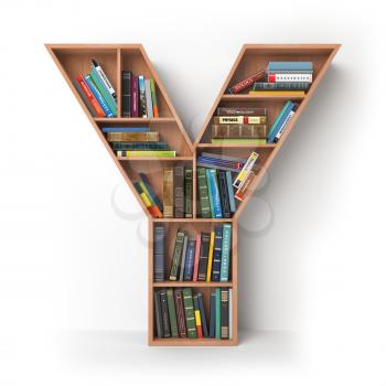 Letter Y. Alphabet in the form of shelves with books isolated on white. 3d illustration