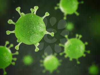 Human pathogenic virus  and bacterias under microscope. Viral disease. 3d illustration