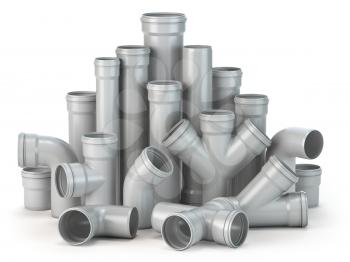 Plastic pvc pipes  isolated on the white background. 3d illustration