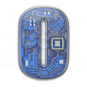 Letter O.  Alphabet in circuit board style. Digital hi-tech letter isolated on white. 3d illustration
