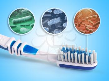 Toothbrush and bacterias. Dental concept. 3d illustration