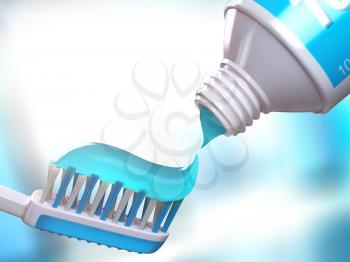 Toothbrush and tube of toothpaste. 3d illustration