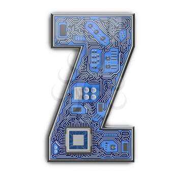 Letter Z.  Alphabet in circuit board style. Digital hi-tech letter isolated on white. 3d illustration