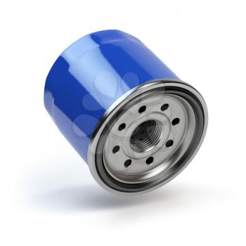 Oil filter isolated on white background. Automobile spare part. 3d illustration