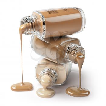 Make up liquid foundation cream cosmetics bottles isolated on white background. 3d illustration