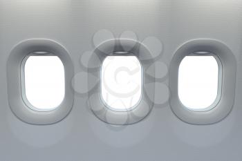 Airplane windows. Travel and tourism fliight concept. 3d illustration