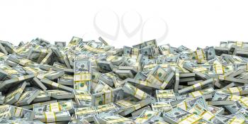 Pile of packs of dollar bills banknotes. .Business, money, currency, stock exchange background, 3d illustration