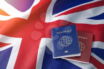 Passports on the flag of the Australia. Getting a visa to Australia ,  travel, naturalization and immigration concept. 3d illustration