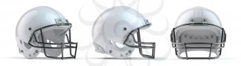 Set of white  american football helmets isolated on white background. 3d illustration