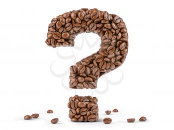 Question mark created from coffee beans isolated on white background. 3d illustration