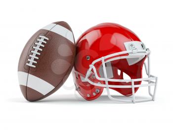American football helmet and ball isolated on white. 3d illustration
