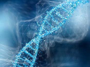 DNA molecule on blue abstract background.. Concept of biochemistry. 3d illustration