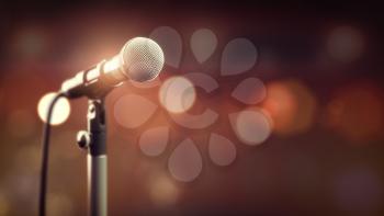 Microphone on abstract background. Audio, music, multimedia. 3d illustration