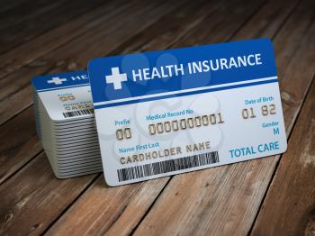 Health care medical Insurance card on the wood background. 3d illustration