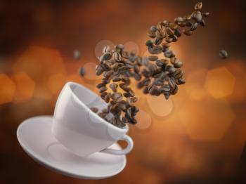 Coffee cup with coffee beans. Space for text. 3d illustration