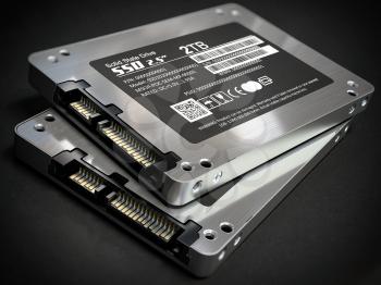SSD state solid drives disks on black background. 3d illustration