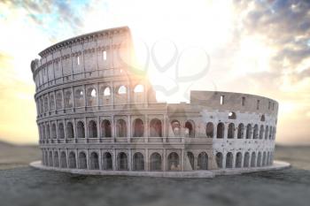 Coliseum Colosseum at sunrise. Symbol of Rome and Italy, 3d illustration