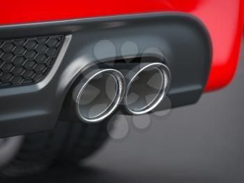 Exhaust pipe of powerful sport car.  3d illustration