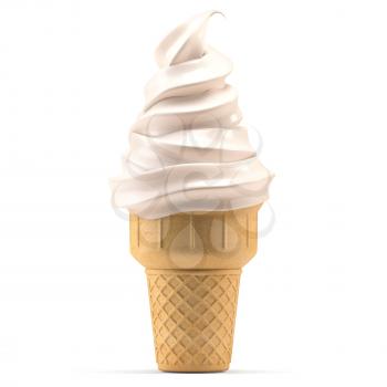 Soft serve ice cream in waffle cone isolated on white. 3d illustration