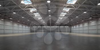 Empty warehouse interior. Storehouse building or storage room. 3d illustration