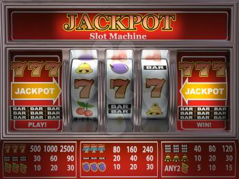 Slot machine in a casino. Onliine casino and gambling background. 3d illustration
