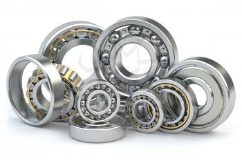 Bearings of different types isolated on white background. 3d illustration
