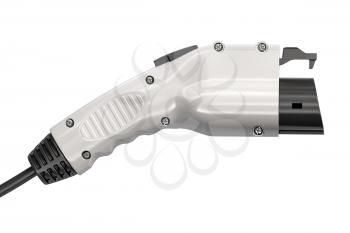 Electric car charging plug isolated on white. Car charger power plug with cable. 3d illustration