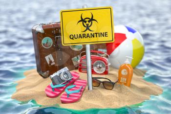 Rest season closed due to quarantine. Coronavirus crisis in travel and tourism industry concept. 3d illustration
