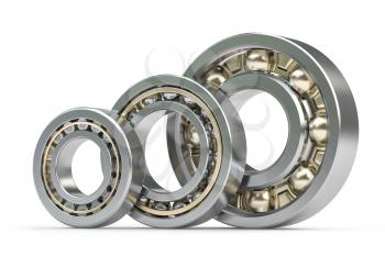 Bearings of different types isolated on white background. 3d illustration