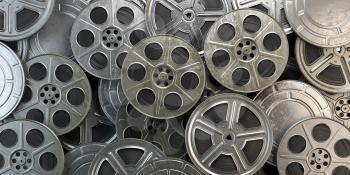 Film reels and cans. Video, movie, cinema concept. 3d illustration