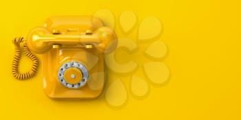 Vntage yellow telephone on yellow background. 3d illustration