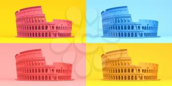 Colosseum or Coliseum in different colors. Symbol of Rome and Italy. 3d illustration