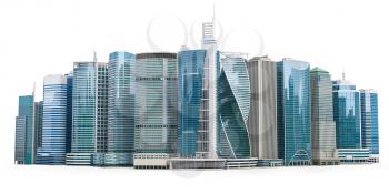 Skyscrapers of downtown. City skyline isolated on white background. Real estate, financie and commerce concept. 3d iluustration