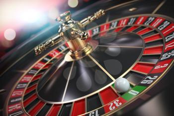 Casino roulette with ball on zero. 3d illustration