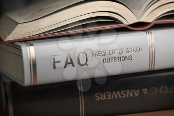 FAQ Frequently asked questions concept. Books with FAQ on the cover. 3d illustration