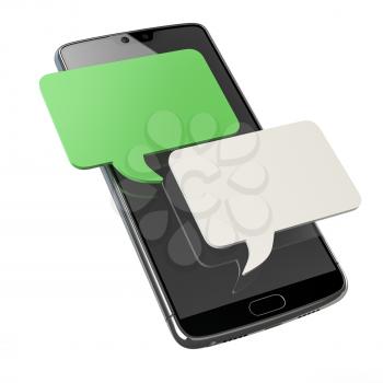 Mobile phone chat message notifications. Smartphone messenger bubble. 3d illustration
