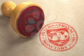 IMF International monetary fund tranche approved concept. Rubber stamp with sign of IMF. 3d illustration