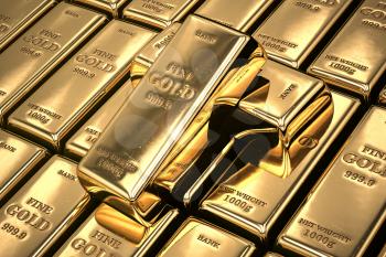 Gold bars or ingots in a row. Financial  and investment concept. 3d illustration